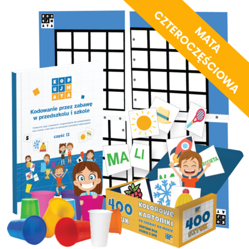 KodujMata — pełny zestaw niebieski z matą rozkładaną (4-częściowa duża mata z 400 kartami i kubeczkami) dla dzieci ze specjalnymi potrzebami edukacyjnymi wraz z podręcznikiem